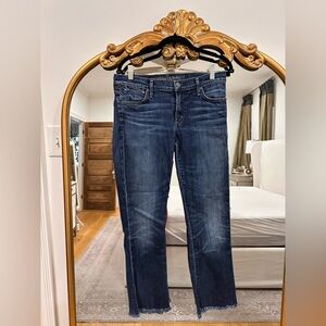 Citizens of Humanity Dark Blue Straight Leg Jeans Fray Hem